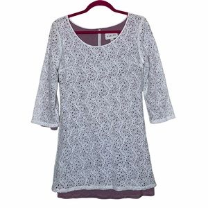 Sabine Eyelet Lace Layered 3/4 Sleeve Mini Dress